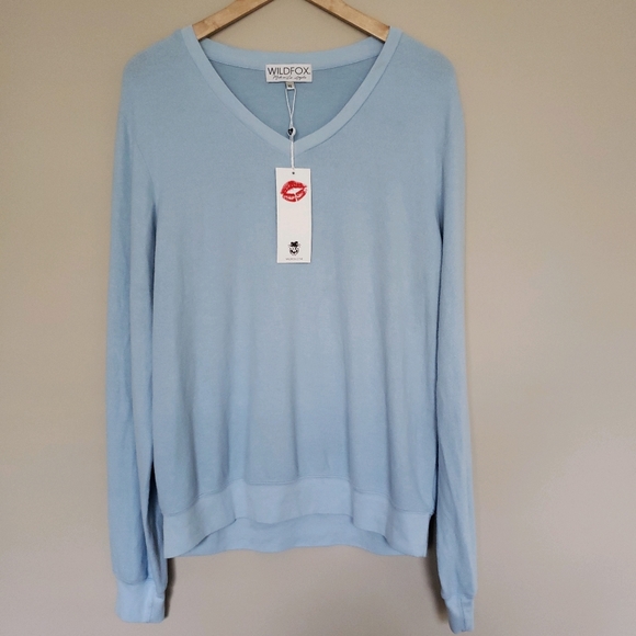 Wildfox Baggy Beach Jumper Lightweight Crewneck Sweater Powder Blue XL - Picture 6 of 12